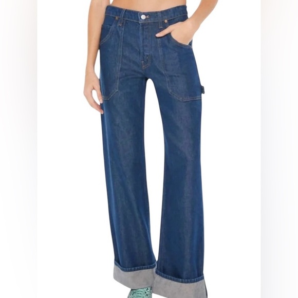 NWT Mother Snacks Smoothie Carpenter Sneak High-Rise Wide Leg Cuffed Jeans - Picture 2 of 12